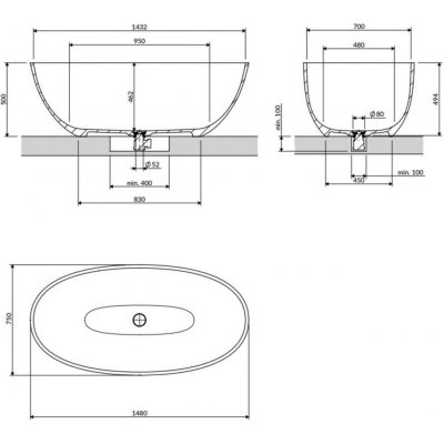Omnires Shell M+ 148 x 75 cm SHELL148WWBLV – Hledejceny.cz