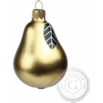 Decor by Glassor vánoční ozdoba hruška zlatá s lístkem 8 cm