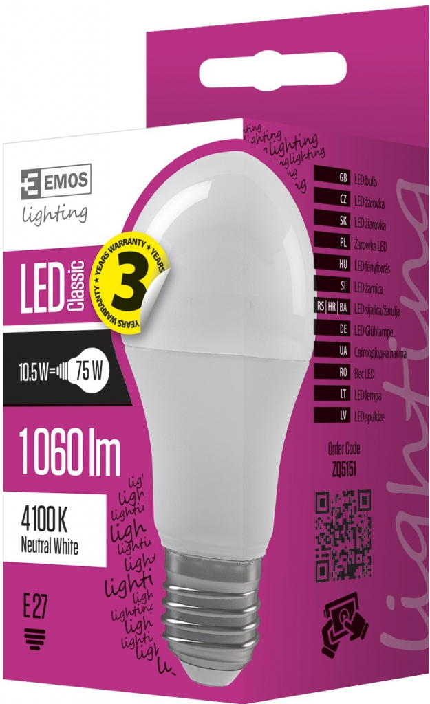 Emos LED žárovka Classic A60 10,5W E27 neutrální bílá od 46 Kč - Heureka.cz