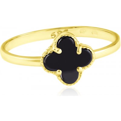 Gemmax Jewelry Zlatý prsten Čtyřlístek s onyxem ve stylu Vintage malý GLRYX 02096