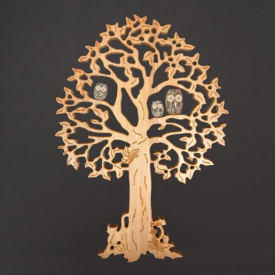 AMADEA Dřevěná dekorace strom na zavěšení na zeď kůrové sovy 100 x 70 cm český výrobek – Sleviste.cz