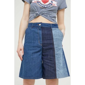 Love Moschino Džínové šortky dámské vzorované high waist W.O.198.80.T.365A modrá