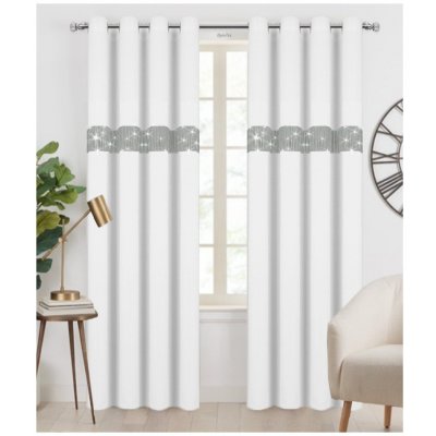 BytoTex Dekorační závěs se zirkony s kroužky Amálie bílá 140x250 cm (cena za 1 kus) – Zboží Mobilmania
