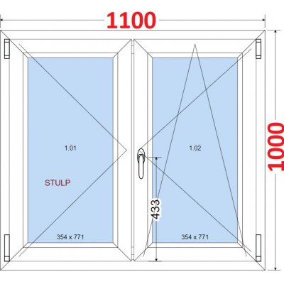 SMART Dvoukřídlé plastové okno 110x100, bez středového sloupku