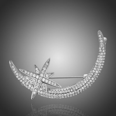 Éternelle brož se zirkony Brillanda půlměsíc a hvězda B8048-7305221201B Bílá/čirá – Zboží Dáma