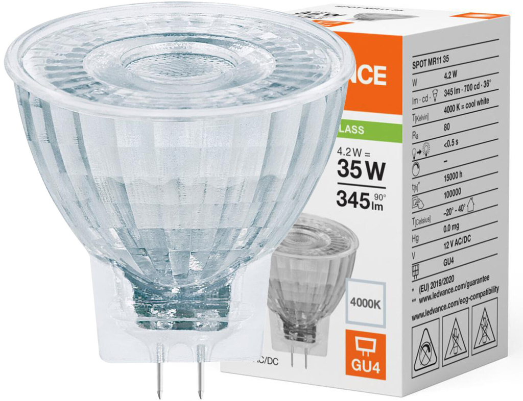 LEDVANCE LED žárovka LED MR11 GU4 4.2W = 35W 345lm 4000K Neutrální Bílá 12V FILAMENT