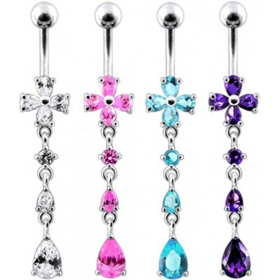 Šperky4U stříbrný piercing do pupíku kytička BP01211-Q – Zboží Dáma