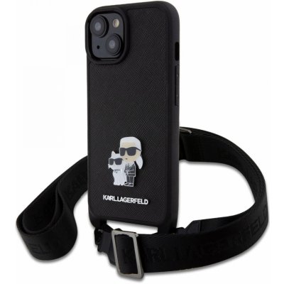 Pouzdro Karl Lagerfeld Saffiano Crossbody Metal Karl and Choupette iPhone 15 Plus černé – Zboží Mobilmania
