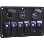 Panel s 6x spínači Rocker, voltmetr, CL + USB zásuvka, 12/24V | Zboží Auto