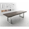 Jídelní stůl DELIFE Jídelní stůl Edge 260x100 XL akácie platina nerezová ocel úzká nepravidelná hrana