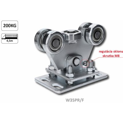 Vozík pro C-profil 70x70x4mm výškově nastavitelný s regulací sklonu, 5x ocelové kolečko s ložiskem 6204ZZ, galvanické zinkování – Sleviste.cz