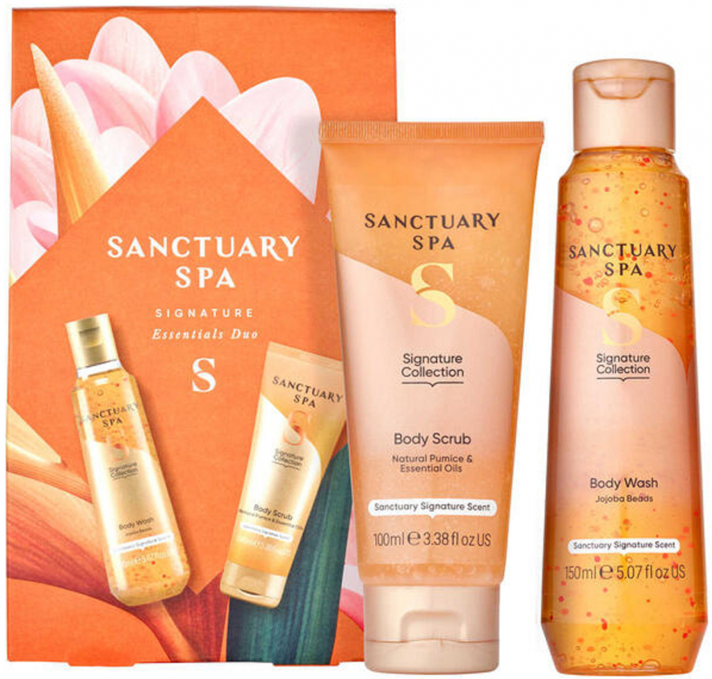 Sanctuary Spa Signature Collection tělový peeling 100 ml + sprchový gel 150 ml, pro ženy