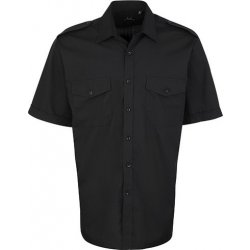 Premier Workwear pánská košile Pilot s krátkým rukávem a dvěma náprsními kapsami Černá