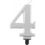 GoDan Narozeninová svíčka na dort 4 metalická stříbrná 8 cm – Zboží Dáma