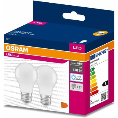 Osram 2PAK LED žárovka LED E27 A60 4,9W = 40W 470lm 6500K Studená bílá 200° VALUE OSRVALU7413 – Zboží Mobilmania