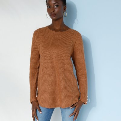 Blancheporte Rozšířený pulovr hladký pletený vzor oriešková – Zboží Mobilmania