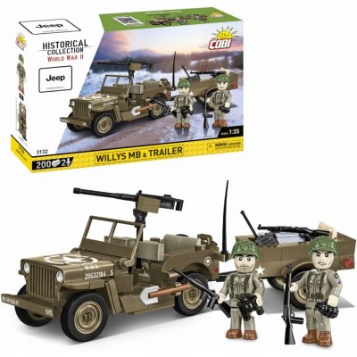 COBI 3132 World War II Americký ozbrojený terénní automobil Jeep Willys MB & Trailer – Zboží Dáma