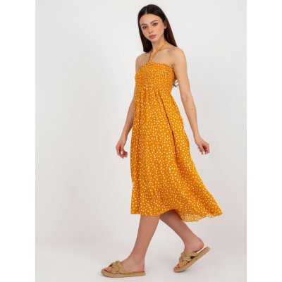 Puntíkované midi šaty bez ramínek GL-SK-J6062.35P mustard – Zboží Mobilmania