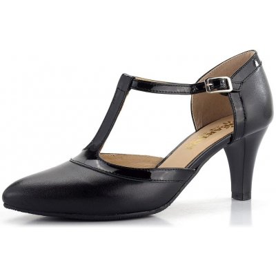 Barton elegantní lodičky s T páskem černé/lak R2463 – Zboží Dáma