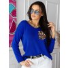 Dámský svetr a pulovr Fashionweek Dámský měkký lehký volný svetr lesklá kapsa NB10114 Modrá