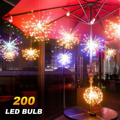 moonoow 2PCS 200LED ohňostroj String Lights 8Modes Hanging Starburst Light with Remote Control For Outdoor Garden Tree Festivals Christmas Decoration Battery Operated-Warm Bílá+ColouČervená – Zboží Mobilmania