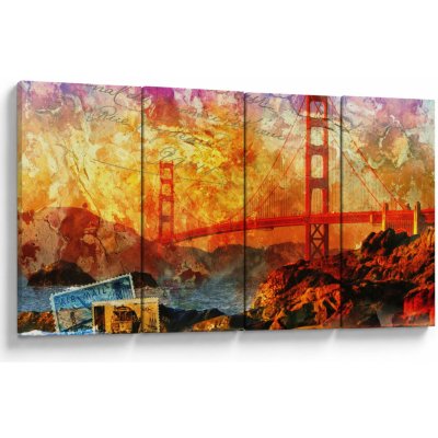 Obraz - Golden Gate, San Francisco, Kalifornie, Čtyřdílný 160x80 cm – Hledejceny.cz