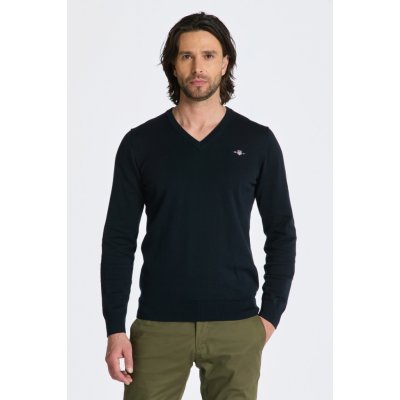 Gant svetr Classic Cotton V-neck modrá – Zboží Mobilmania