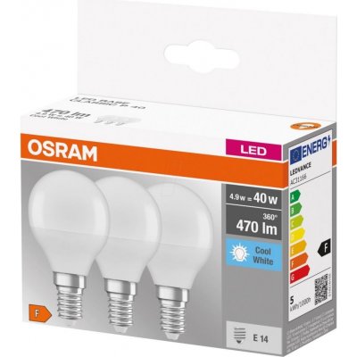 Osram sada 3x LED žárovka E14, P40, 5,5W, 470lm, 4000K, neutrální bílá