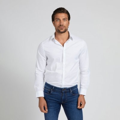 Guess pánská košile bílá barva, slim, s klasickým límcem – Zboží Mobilmania