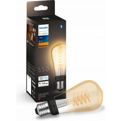 Philips Hue Filament BT LED žárovka E27 ST64 9W teplá bílá chytrá LED žárovka 600 lm 2200 K stmívatelná – Zboží Mobilmania