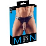 Svenjoyment Lesklá tanga s otvorem na penis a varlata imitace kůže – Zboží Dáma