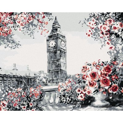 Malování podle čísel Big Ben obklopený růžema – Zboží Mobilmania