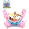 Výbavička pro panenky Teddies Stůl a židle s doplňky plast 12cm asst 3 barvy v blistru