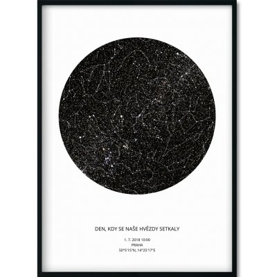 Jen tak z lásky Hvězdná mapa životního okamžiku - Váš originální dárek s hloubkou Rozměr plakátu: 40 × 50 cm (tištěný plakát), Barva pozadí: Bílá, Volba rámu: Černý dřevěný rám – Zboží Mobilmania