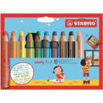 STABILO Barevná pastelka Woody 3v1 pastelka vodovka voskovka Pouzdro 10ks + ořezávátko – Zboží Dáma