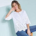 Madeirová halenka s 3/4 rukávy bílá – Zboží Dáma