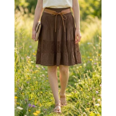 Italská móda dámská krajková sukně BOHO ke kolenům čokoládová – Zboží Dáma