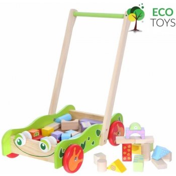 Eco Toys Dřevěné chodítko s kostkami Žabka