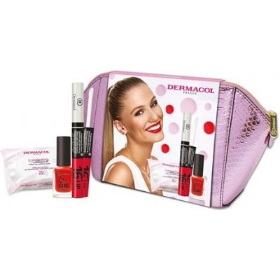 Dermacol 16H Lip Colour 16H Lip Color č.04 dlouhotrvající dvoufázová barva a lesk na rty 4,8 g + 5 Days Stay lak na nehty 11 ml + odličovací tampony 20 ks + kosmetická taštička dárková sada – Hledejceny.cz