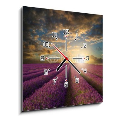 Obraz s hodinami 1D - 50 x 50 cm - Vibrant Summer sunset over lavender field landscape Vibrantní letní západ slunce nad levandule krajiny – Hledejceny.cz