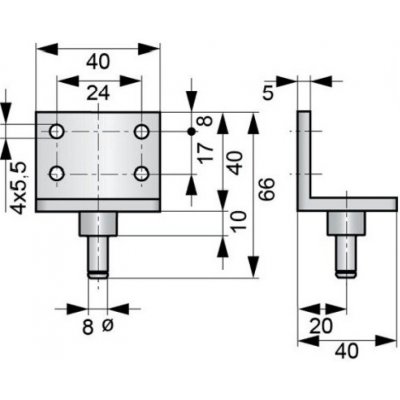 DICTATOR Technik Úhelník zahnutý TB 40x40x40 mm, kolík 8 mm, nerez AISI 304 – Hledejceny.cz