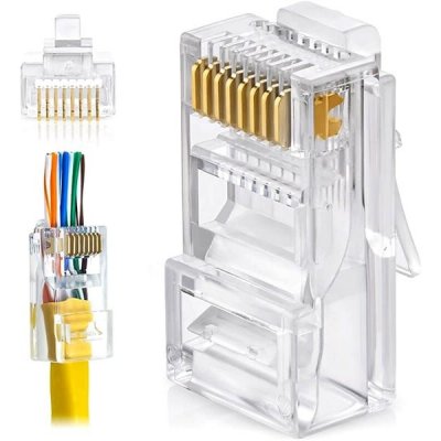 Konektor UTP RJ45EZ, Cat6 drát, 10ks,licna RJ45/5SLD, průchozí síťový konektor KoWSRJ45C6EZ10 – Zbozi.Blesk.cz