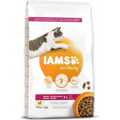 Iams for Vitality Senior Cat Food with Fresh Chicken 10 kg – Hledejceny.cz