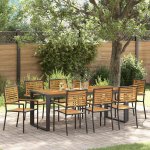 Omaxi 456069 Zahradní jídelní souprava 9 pcs Černá, Dřevo 200 x 80 x 75 cm – Hledejceny.cz
