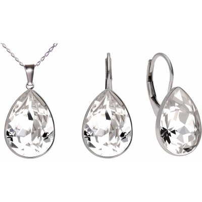 Swarovski Elements Pear stříbrná sada set souprava náušnice a přívěsek s řetízkem bílá slzička kapka 39029.1 Crystal bílá čirá křišťálová