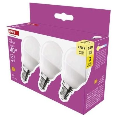 Emos LED žárovka Classic Mini Globe E14 4,2 W 40 W 470 lm teplá bílá ZQ1E21.3 – Hledejceny.cz