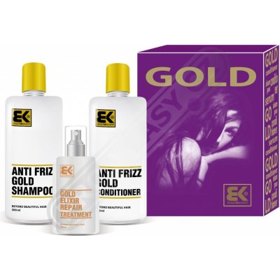 BK Brazil Keratin Gold šampon 300 ml + kondicionér 300 ml + olej / sérum 100 ml dárková sada – Zboží Mobilmania