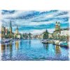 Tapety WEBLUX Fototapeta plátno Oil painting. Art print for wall decor. Acrylic artwork. Big size poster. Watercolor drawing. Modern style fine art. Beautiful autumn city landsc 240 x 174 cm