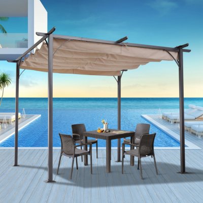 Goleto Zahradní hliníková pergola se zatahovací střechou H300 hnědá 3 x 3 x 2,23 m – Zboží Dáma