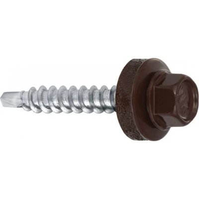 Samořezný střešní farmářský šroub KLIMAS 4,8 x 25 SW8 RAL 8017 Čokoládově hnědý s podložkou EPDM (250 ks/bal) – HobbyKompas.cz